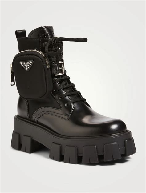 prada black knee high boots|high heeled designer combat boots.